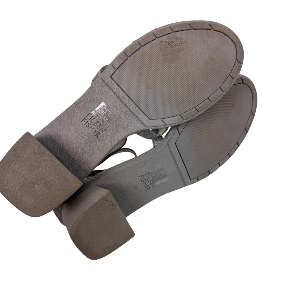 Eileen Fisher Noni Silver Metallic Strappy Block Heel Leather Sandals Size 8.5 - Picture 10 of 12